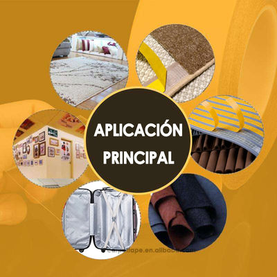 Cinta de fibra de vidrio de doble cara con adhesión de pelado de 72 oz/in, resistencia a la tracción de 45 lbs/in y elongación a la rotura del 5-7%